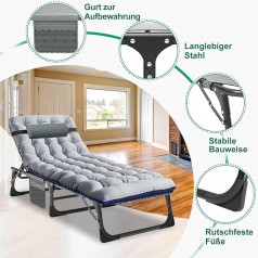 Zeltbett Sonnenliege Zeltliege 200kg belastbar Balkon/Garten klappbar mit Auflage Seitentasche Kopfs