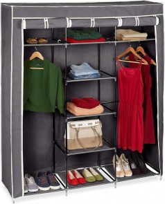 Camping Kleiderschrank 9 Fächer 2 Kleiderstangen Faltschrank grau Kunststoff Anthrazit 1730 x 1480 x