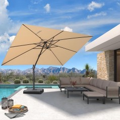 Ampelschirm Sonnenschirm 270 x 350 cm rechteckig mit Kurbel großer Gartenschirm neigbar 360°