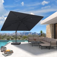 Sonnenschirm Ampelschirm 270 x 350 cm rechteckig mit Kurbel großer Gartenschirm neigbar 360°