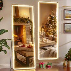 Ganzkörperspiegel mit LED-Beleuchtung Standspiegel 160 x 50 cm rechteckiger großer Wandspiegel
