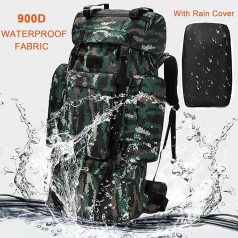 Bergsteigerrucksack 120 L mit extra großem Innenraum wasserdichter Militärrucksack mit Regenschutz