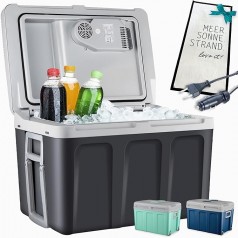 Kühlbox 40L mit Kühl- und Heizfunktion elektrische Kühlbox mit Rollen 230V & 12V Stromanschluss für