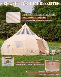 Tipizelt Jurtenzelt Familienzelt Zwiebelzelt Canvas-Zelt 8-Personen 5 x 3,15 m Segeltuch Pyramidenze