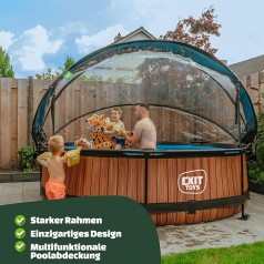 Freizeitpool Gartenpool Holzpool mit multifunktionaler Abdeckung Ø 300 x 76 cm runder Rahmenpool