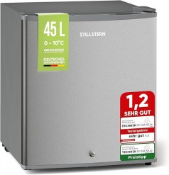 Minikühlschrank Kühlschrank mit Schloss 45 Liter H 45 x B 45 x T 51 cm silber leise Frostfach Eier