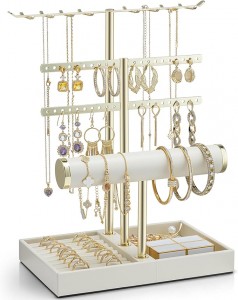 Schmuck Organizer 4 Etagen Schmuckständer Gold lederner Armbandhalter Schmuckaufbewahrung Display