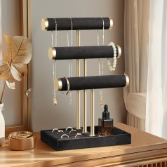 Schmuckständer Schmuck Organizer mit 3 Ebenen schwarz Armbänder abnehmbarer T-Steg Schmuck Ständer