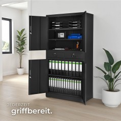 Aktenschrank Mehrzweckschrank Messeschrank Stahl Allzweckschrank abschließbar 2 Schrankabteilen