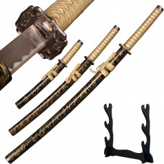 Katanaschwert 3-teilig Ninja-Schwert handgefertigter Guss scharf 1065 Kohlenstoffstahl echtes Metall