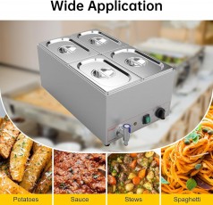 Gewerblicher Speisewärmer 4er Edelstahl Bain Marie 4 Behälter 15 L Buffet professionell Dampftisch