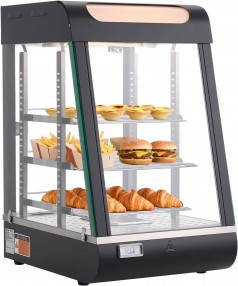 Wärmetheke 3-stöckig 57 L Warmhaltevitrine 800 W Warmhaltetheke 30–85 °C Speisenwärmer mit LED