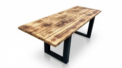 Rustikaler Holzbohlentisch, Holztisch aus alten Bohlen, hell flammbiert – Vintage Banketttisch