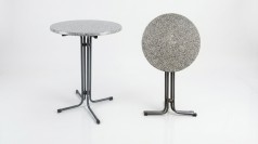 Stehtisch mieten (∅ 80 cm) – Klappbar, grau & wetterfest – Optional mit Husse