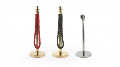 Personenleitsystem mieten – Absperrständer: Edelstahl (Gurt) oder Gold (VIP-Kordel)