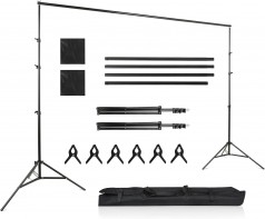 Verstellbarer Hintergrund Ständer für Fotografie 3 x 2,6 m Fotohintergrund mit 6 Fischmaul Klemmen