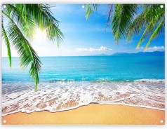Sommer-Strand Hintergrund 2,43 x 1,8 m Fotografie hawaiianischer tropischer Ozean Palmenblätter Meer