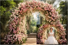 Hochzeitshintergrund Fotohintergrund 2,7 x 1,8 m Blumen Bogen Hintergrund für Fotografie Fotobox