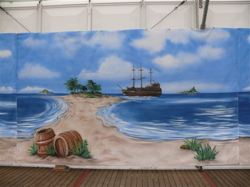 Kulisse Piraten Strand , Bühnenbild Piraten Strand , Piraten Dekoration – Thumbnail 6