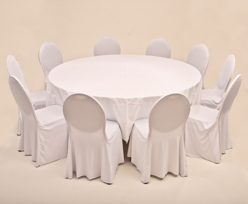 Set Bankett 1x Tisch rund 180cm inkl. Tuch weiß, 10x Stuhl mit Husse optimal weiß