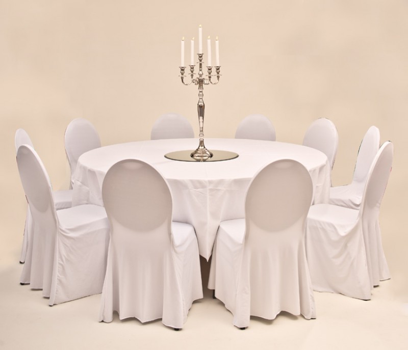 Set Bankett 1x Tisch rund 180cm inkl. Tuch weiß, 10x Stuhl mit Husse optimal weiß – 5