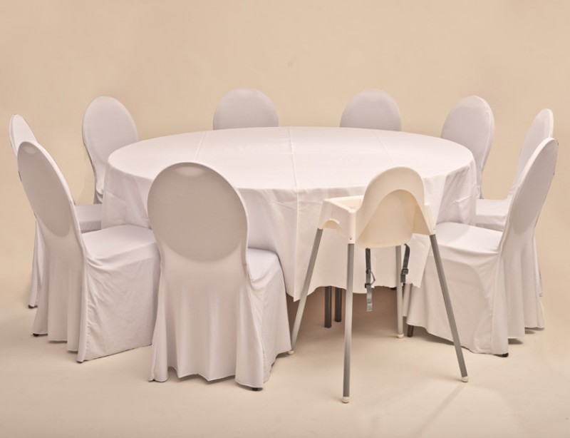 Set Bankett 1x Tisch rund 180cm inkl. Tuch weiß, 10x Stuhl mit Husse optimal weiß – Thumbnail 6