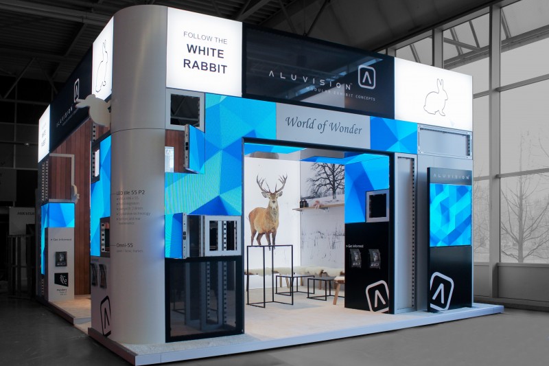 Messewand - Messestand - Messebau aus Aluvision und Matrix Wandsystemen