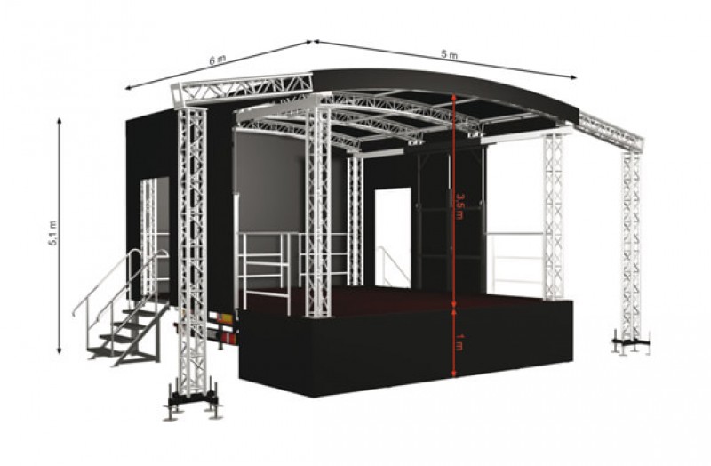 5x6m Mobiler Bühnentrailer mit Rundbogendach / Bühne / Veranstaltungsbühne / Bühnenanhänger – 5