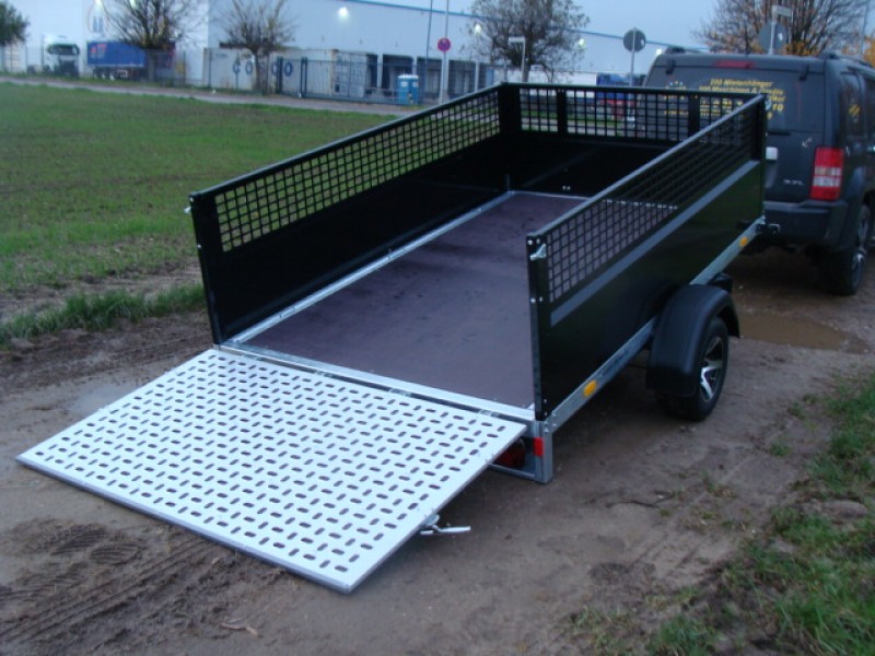 Offener Kastenanhänger kippbar Laubgitter Auffahrrampe 1300 kg gebremst 100 km/h 2510x1530x660