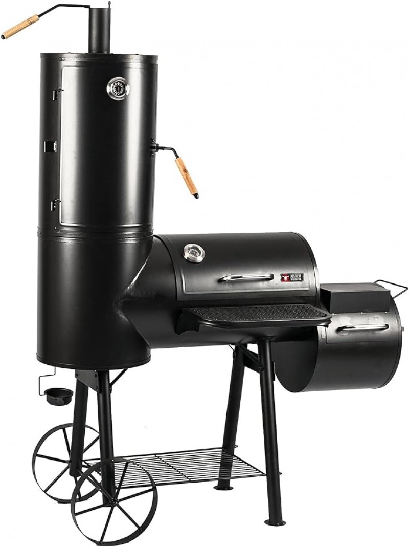 BBQ SMOKER Holzkohlegrill Räucherofen + Räucherturm 1390 x 1840 x 735 Deckel Warmhalterost Ablage – 2
