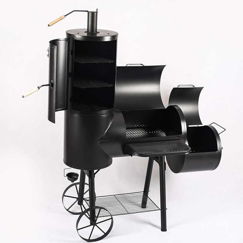 BBQ SMOKER Holzkohlegrill Räucherofen + Räucherturm 1390 x 1840 x 735 Deckel Warmhalterost Ablage