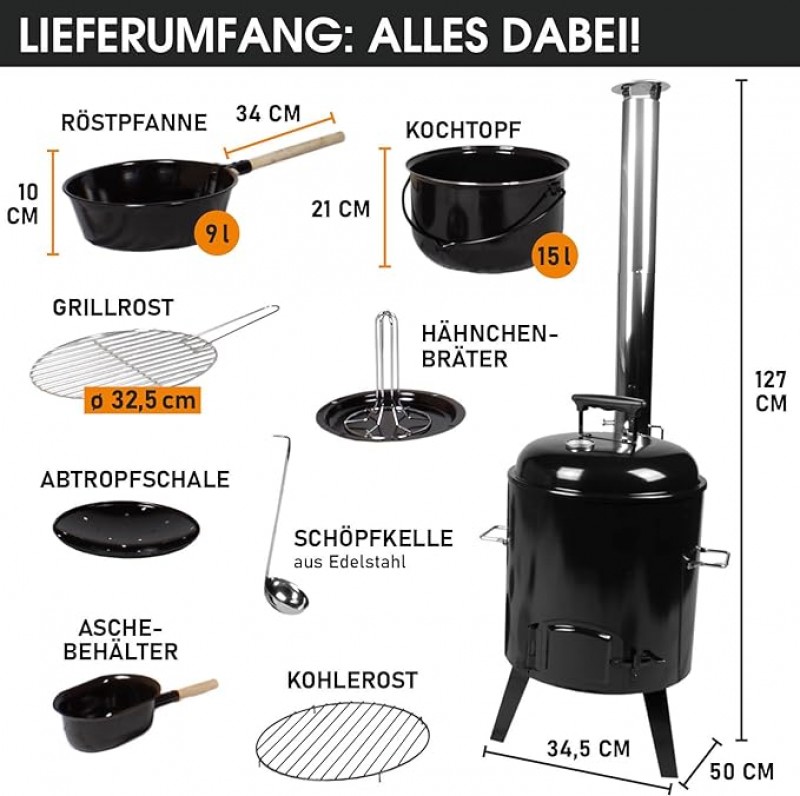 BBQ Eintopfofen Grillfunktion Hähnchengrill Kugelgrill Barbecue Outdoor Gulaschkanone Hähnchenbräter – 5