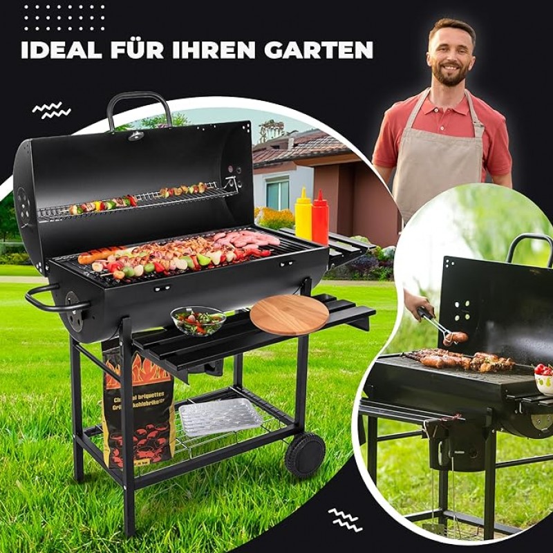 BBQ Holzkohlegrill Grill groß Grillrost 710 x 350 mm mit Deckel + Warmhalterost – 3