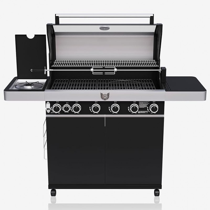 Gasgrill groß BBQ Deckel 6 Edelstahlbrenner 1570 x 495 mm mit Seitenbrenner Gussrost mit Drehspieß – 2