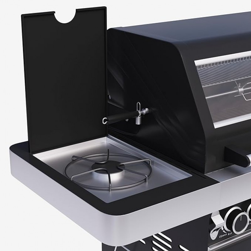 Gasgrill groß BBQ Deckel 6 Edelstahlbrenner 1570 x 495 mm mit Seitenbrenner Gussrost mit Drehspieß – 4