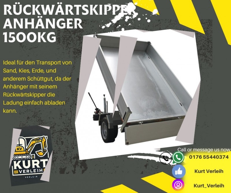 Kippanhänger Rückwärtskipper Hochlader Anhänger 1500kg (einachser)