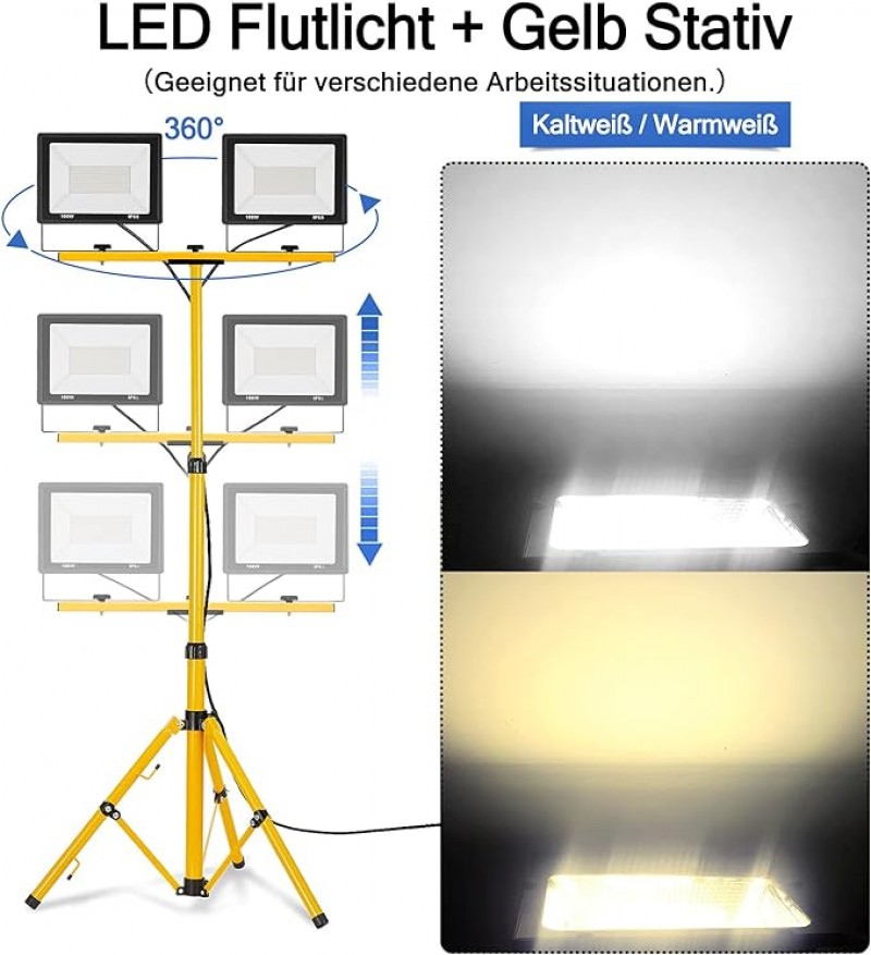 LED Baustrahler 2 x 200 W kaltweiß mit Stativ Baustellen Strahler inkl. Netzkabel LED Flutlicht – 3
