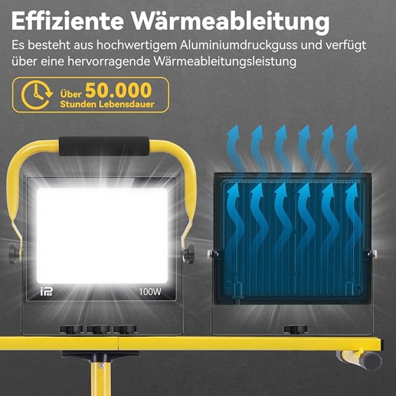 LED Baustrahler 300 W 6500 K einstellbare Richtung 230 V Kaltweiss Scheinwerfer 30000lm – 4