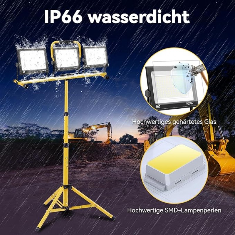 LED Baustrahler 300 W 6500 K einstellbare Richtung 230 V Kaltweiss Scheinwerfer 30000lm – 5