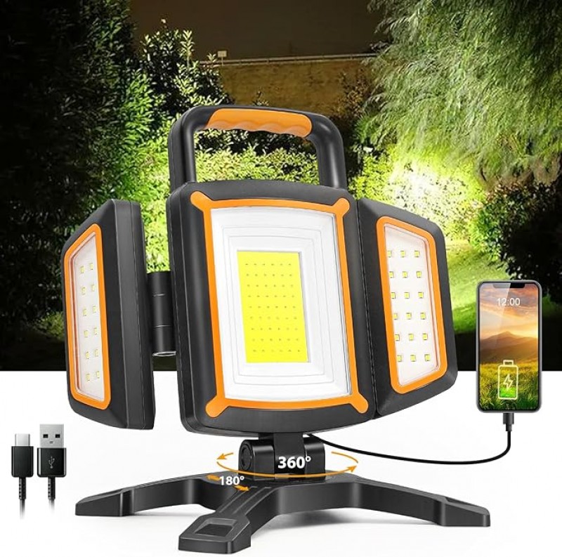LED Strahler Akku 30 W 3000 LM super Hell Baustrahler mit Magnet 5 Lichtmodi und Powerbank drehbare