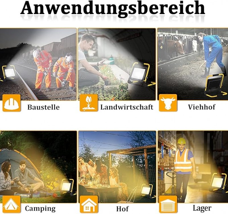 Arbeitsleuchte 100 W LED Baustrahler 8500 LM warmweiß LED Fluter Floodlight mit IP66 Wasserdicht – 3
