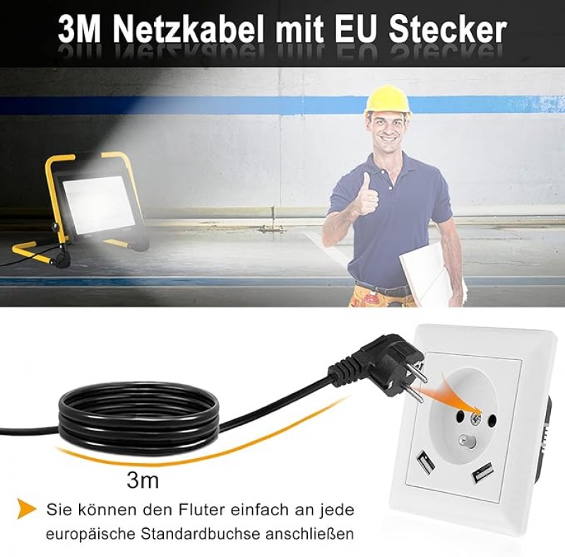 Arbeitsleuchte 100 W LED Baustrahler 8500 LM warmweiß LED Fluter Floodlight mit IP66 Wasserdicht – 5