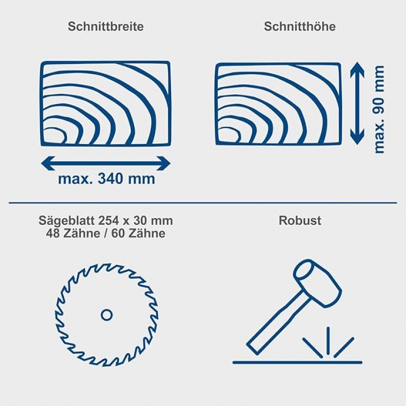 Kappsäge Gehrungssäge Winkelsäge – 2200 W Ø 254 mm | Schnittbreite/-höhe 340 mm x 90 mm – 3