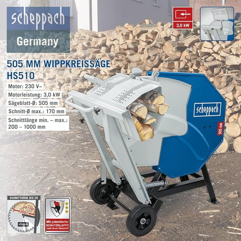 Wippkreissäge Brennholzsäge HS510 Wippsäge Kreissäge 230 V 3000 W Leistung Sägeblatt-Ø 505 mm – 5