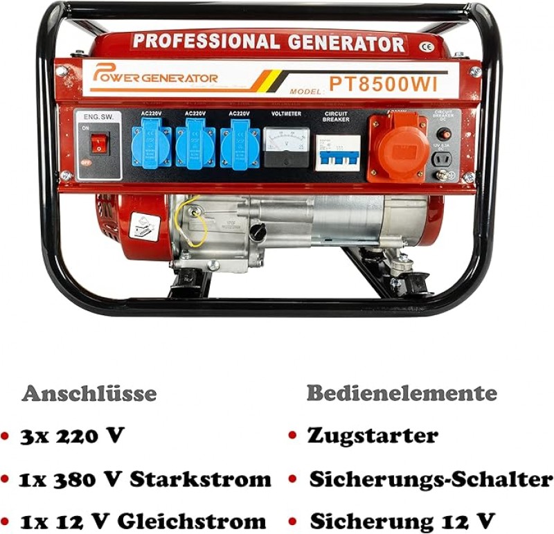 Stromgenerator Stromerzeuger Generator Aggregat Notstromaggregat Benzin / Benziner 6500 Watt 3 x 230 – 3