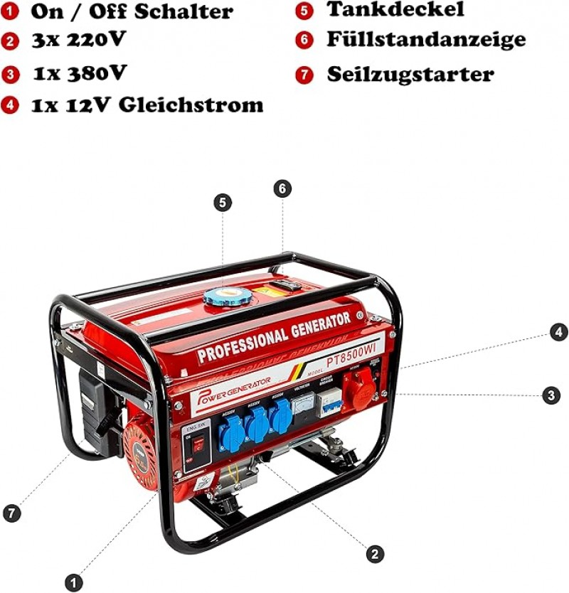 Stromgenerator Stromerzeuger Generator Aggregat Notstromaggregat Benzin / Benziner 6500 Watt 3 x 230 – 4