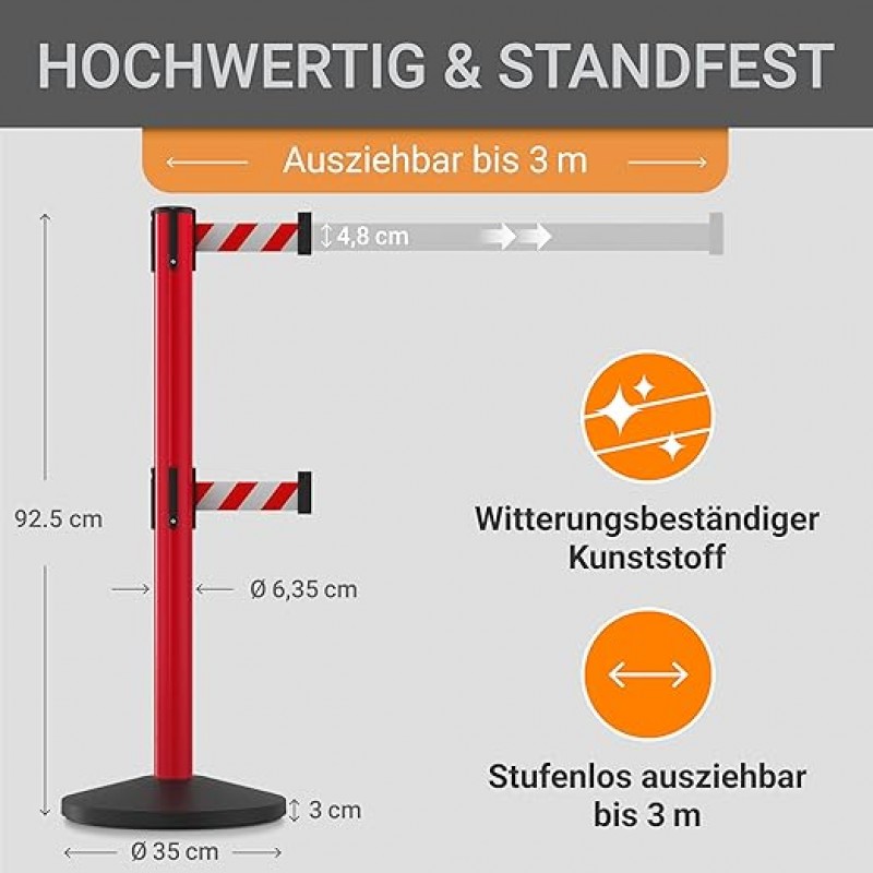 Gurtpfosten 4er Set Personenleitsystem 2 Sperrbänder pro Pfosten Pfostenhöhe 100 cm Gurtlänge 3,0 m – 2