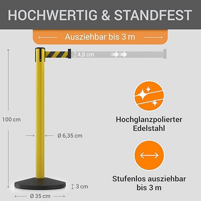 Gurtpfosten Set Personenleitsystem 1 Sperrband pro Pfosten Absperrung Pfostenhöhe 100 cm Gurtlänge 3 – 2