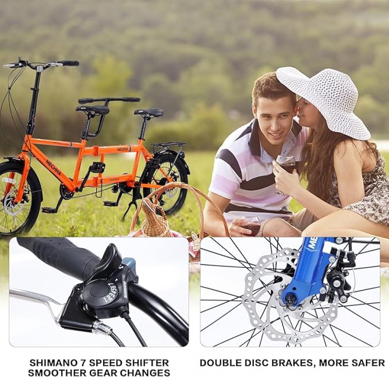 Tandem Tandemfahrrad Klapprad Beach Cruiser Bike Reiserad faltbar 20 Zoll City verstellbares Tandem  – 2