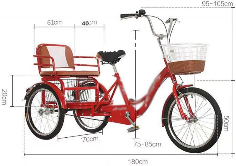 Rikscha-Dreirad zusammenklappbares 3-Rad-Fahrrad Tandem-Dreirad mit Rücksitz – 2